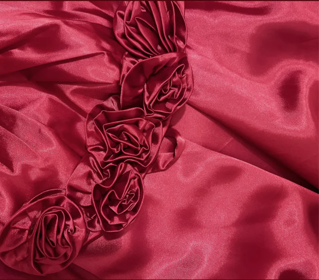 Red Strapless 3d Flower Satin Long Prom Dress J8773