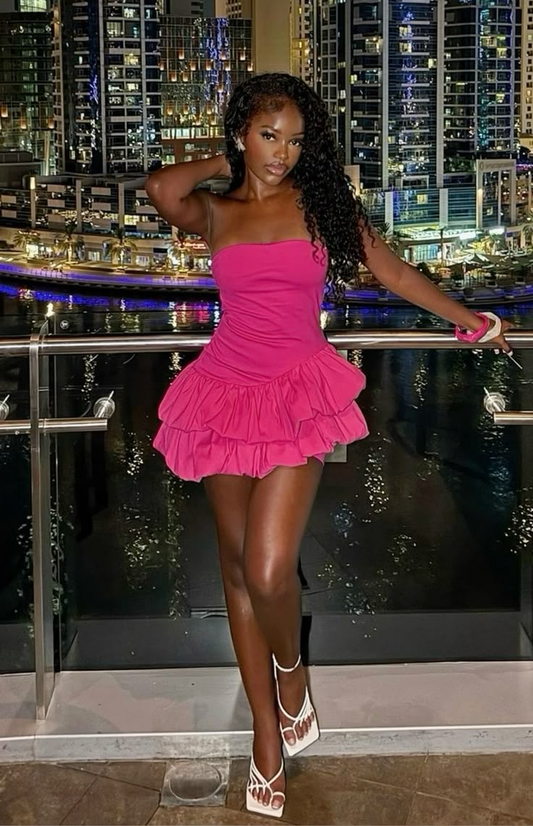 Strapless Hot Pink A Line Birthday Outfit Short Homecoming Dress J8112