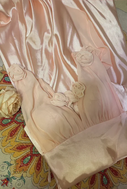 Pink V-Neck Satin Long Prom Dress With Ruffle J8775