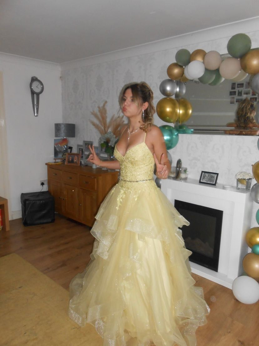 A-Linie Gelbes Tüll Langes Ballkleid Formelles Partykleid J8293