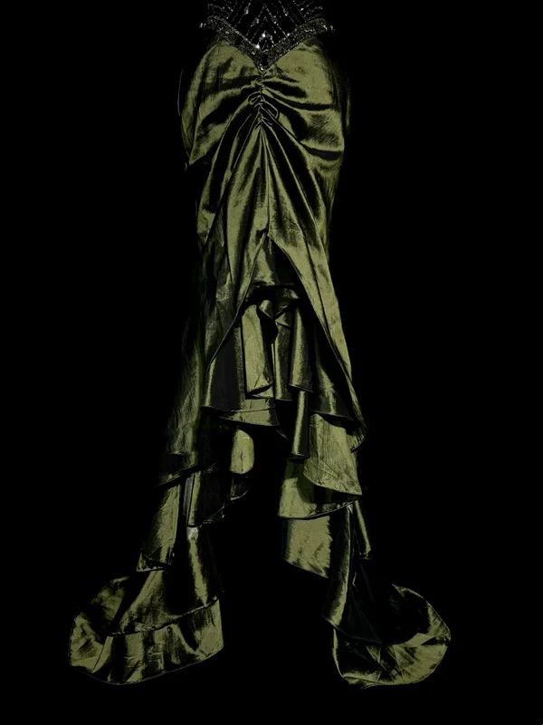 Vintage Mermaid Olive Green Satin Birthday Outfits Formal Party Dresses J7106