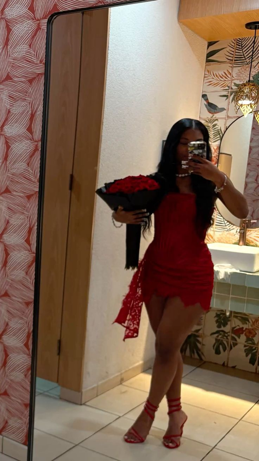 Rotes Etuikleid mit Spitze für Geburtstag, formelle Party, Heimkehrkleid J7133