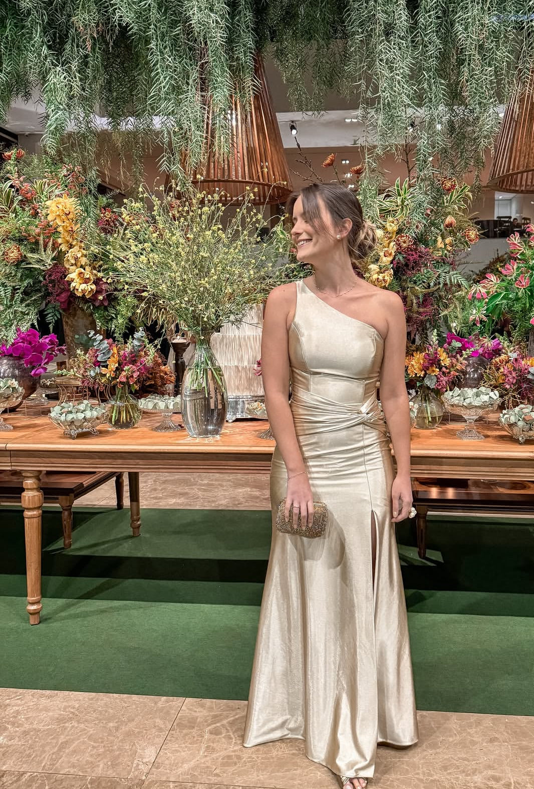 Robe de bal longue sirène champagne asymétrique, robe d'invitée de mariage J7956