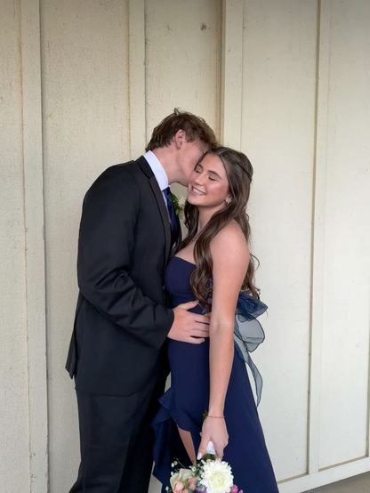 Navy Blue A Line Ruffle Prom Dress Formal Party Dress J7360