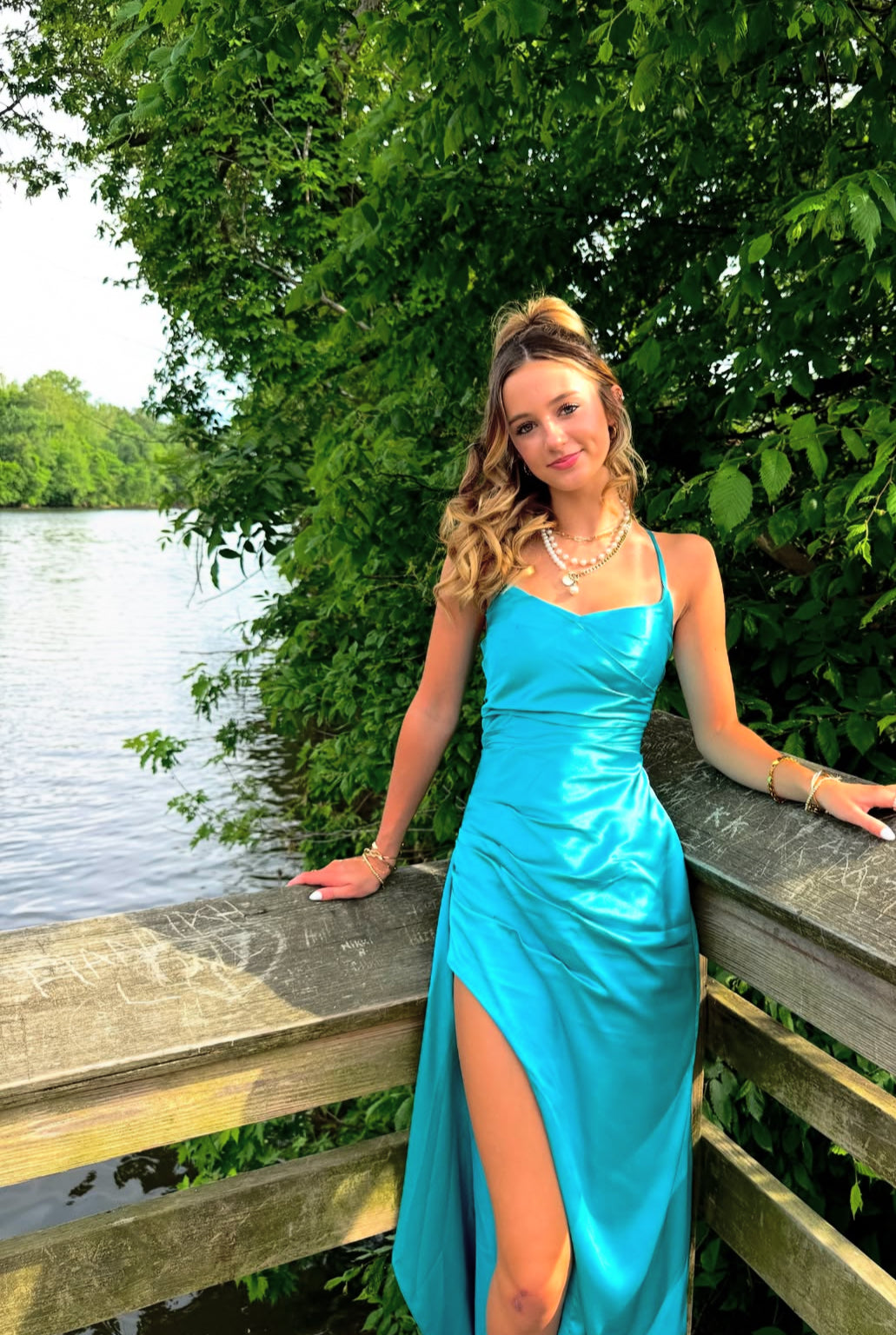 Blue Sheath Satin Long Prom Dress Formal Party Dress J7891