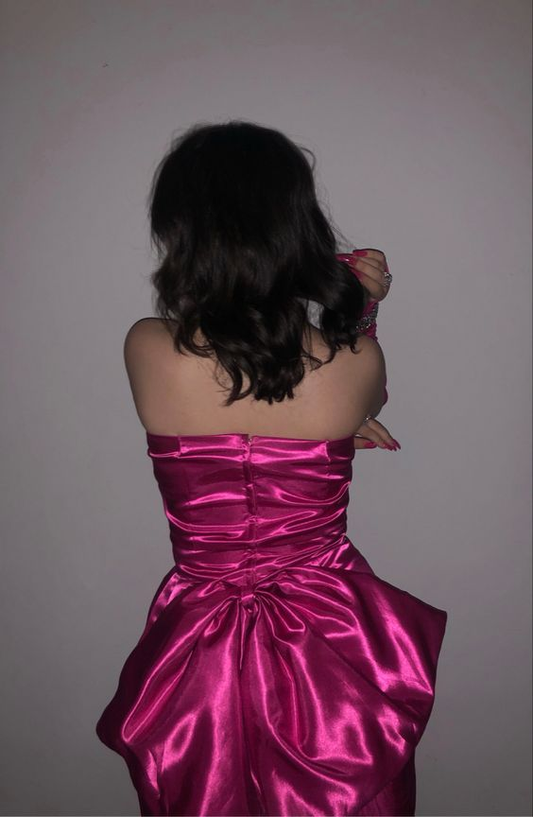 Robe de soirée rose vif avec nœud en satin pour 17e anniversaire J7688
