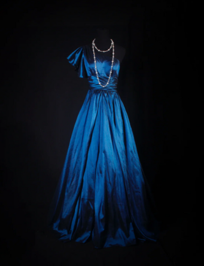 One Shoulder Royal Blue Long Prom Dress Satin Evening Dress J8664