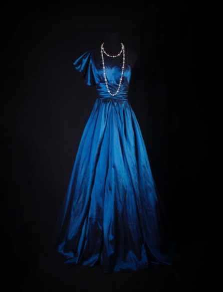 One-Shoulder Royal Blue Langes Ballkleid Satin Abendkleid J8664