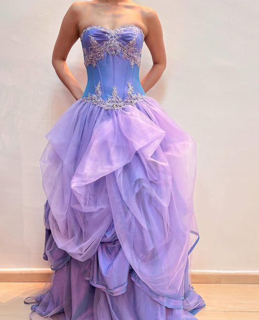 Sweet 16 Birthday Gown Sweetheart A Line Light Purple Long Prom Dress J8548