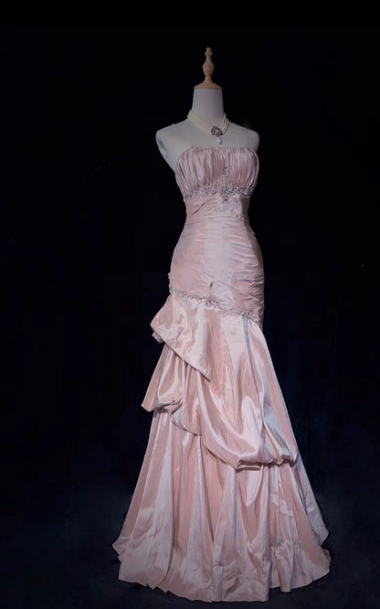Strapless Pink Mermaid Vintage Prom Dress Evening Party Dress J7986