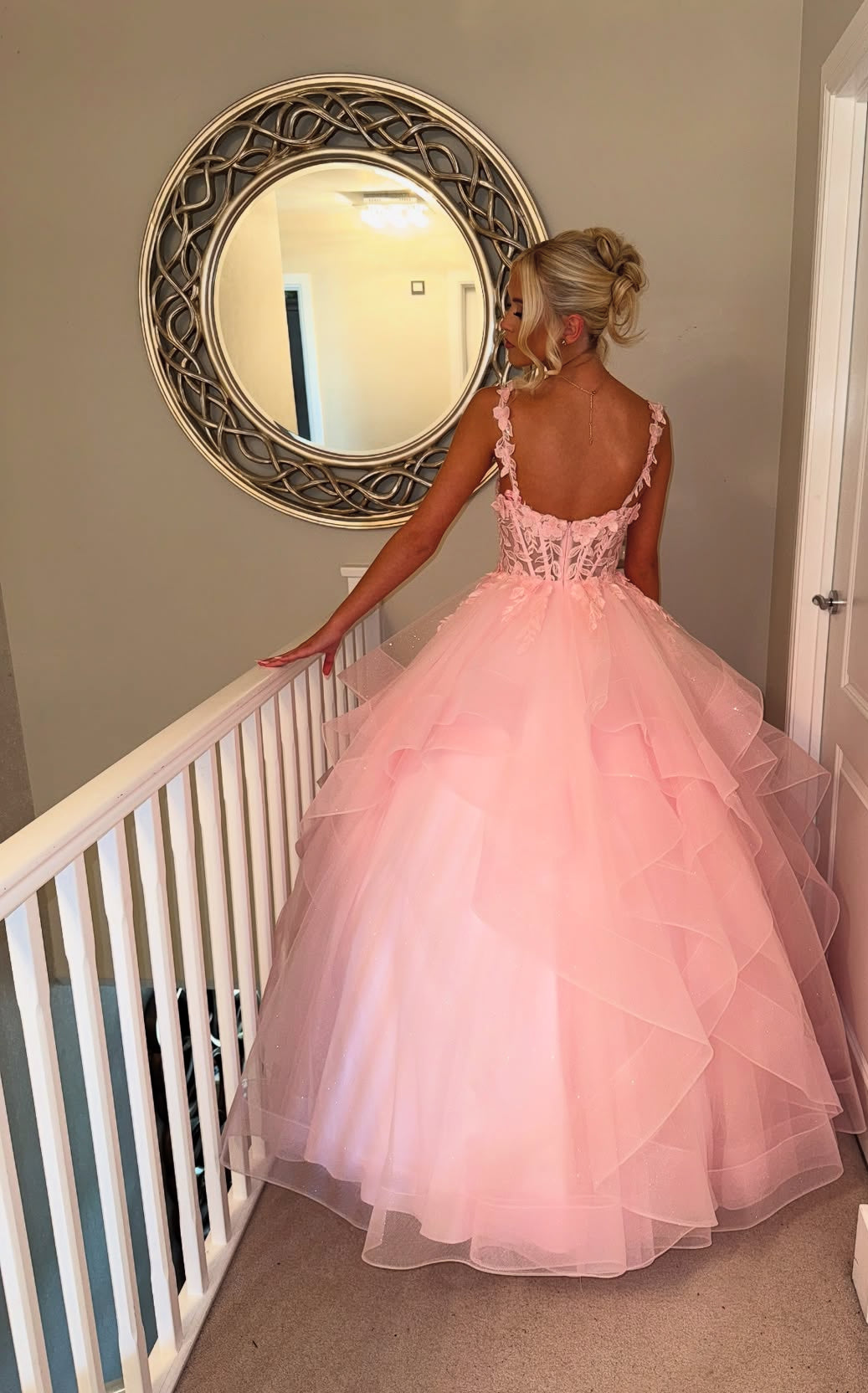 Robe de bal longue rose à appliques, robe d'anniversaire Sweet 15 J7904