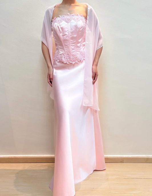 Langes Ballkleid mit Applikationen in Rosa, formelles Partykleid J8574