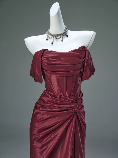 Off The Shoulder Burgundy Long Prom Dress Formal Evening Dress J8440