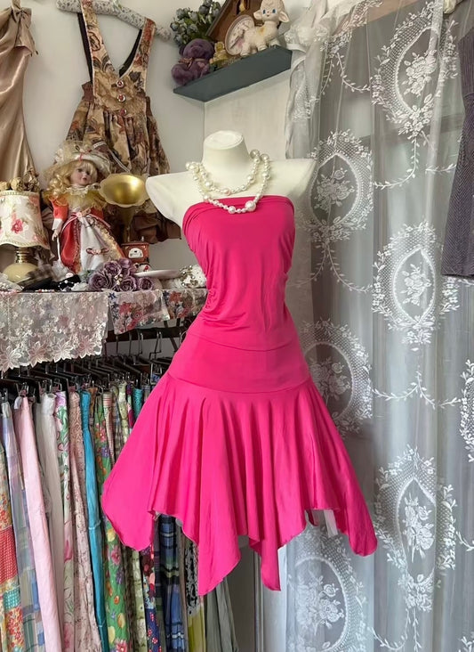 Trägerloses Hot Pink A-Linie Homecoming-Kleid Kurzes Geburtstagsoutfit J8482