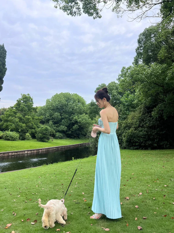 Schatz Blau Chiffon Lange Ballkleider Geburtstag Outfits Abschlusskleider J7125