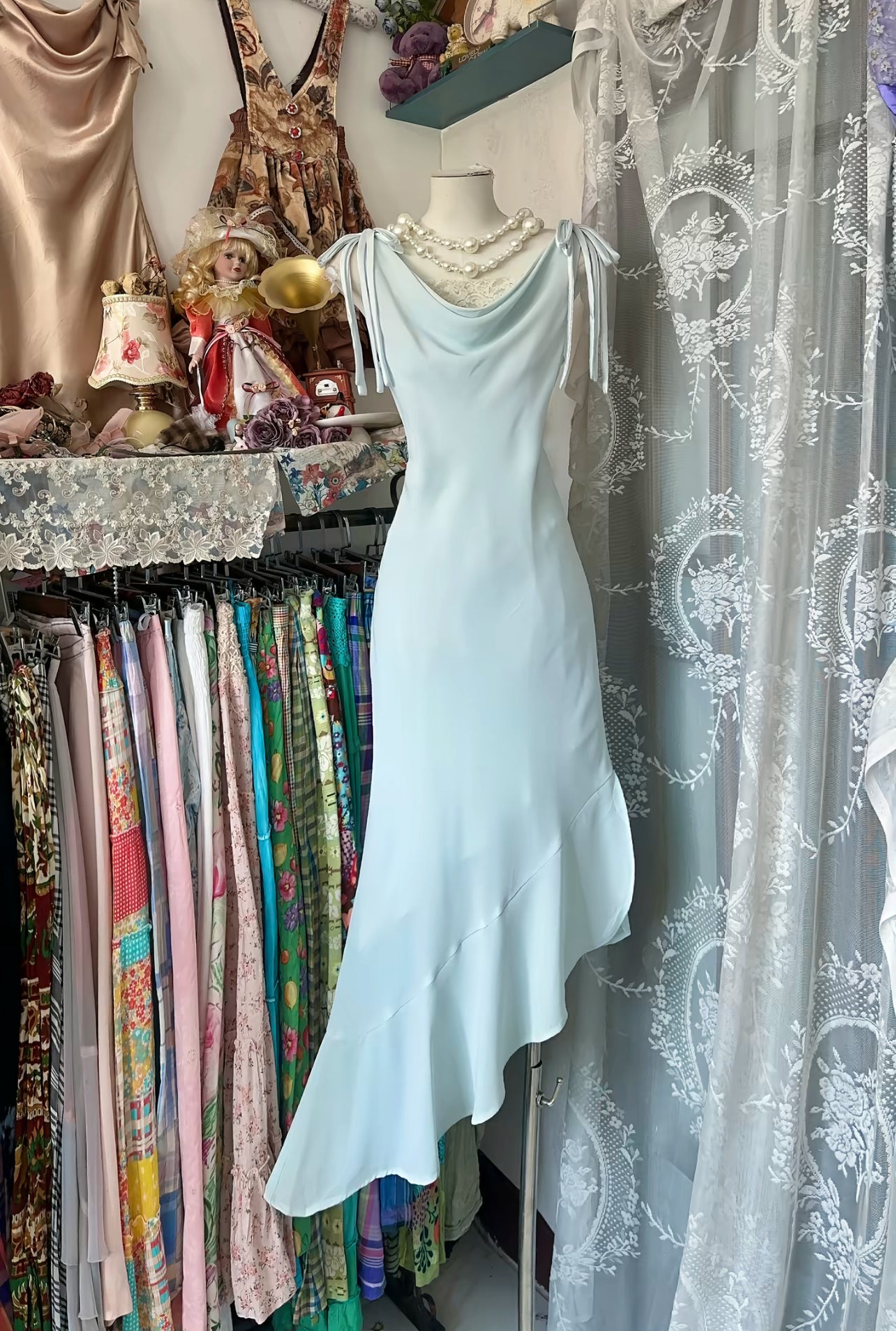 Blaues Meerjungfrau-Chiffon-Rüschen-Ballkleid J8525