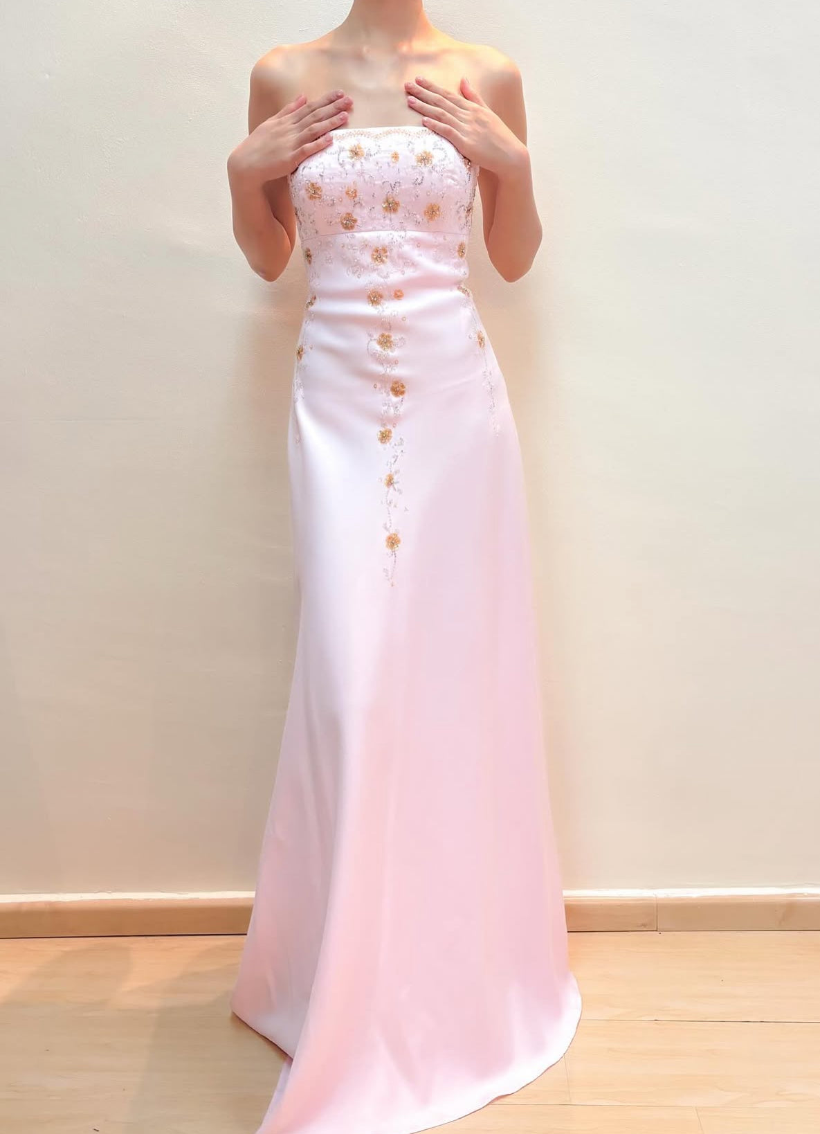 Beaded Strapless Pink Long Prom Dress Vintage Evening Dress J8576