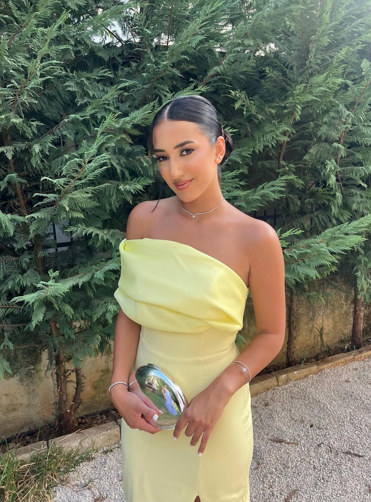 Strapless Mermaid Yellow Long Prom Dress Slit Wedding Guest Dress J8028