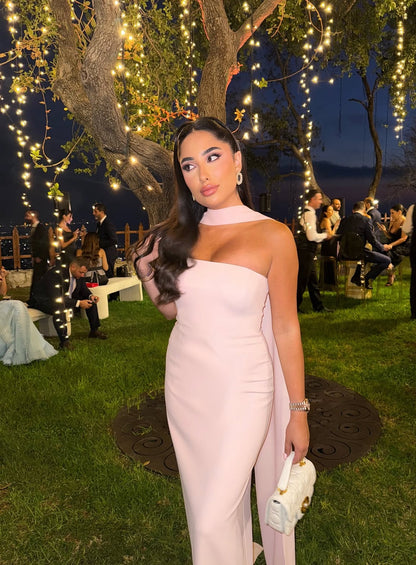 Trägerloses Etuikleid in Rosa, langes Ballkleid J7813