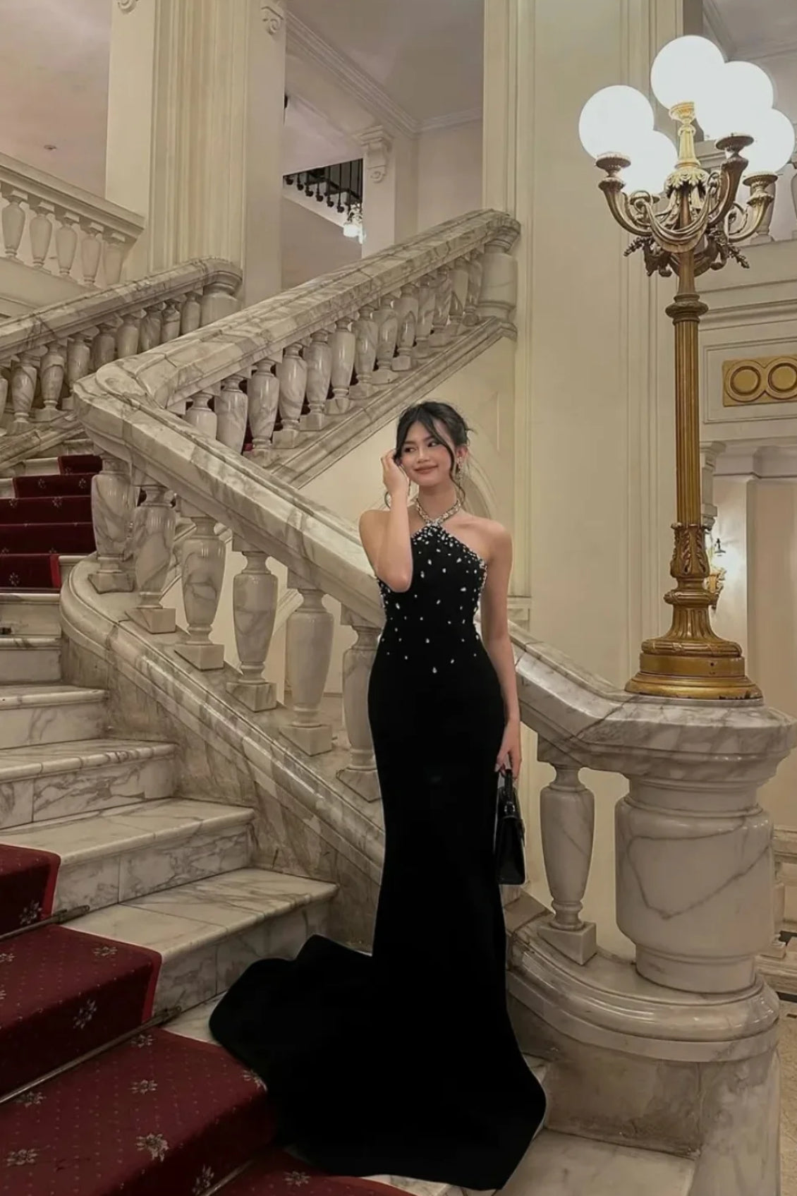 Halter Black Mermaid Beaded Prom Dress Evening Party Dress J7797