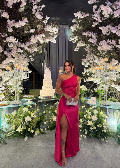 Robe de soirée formelle en satin à une épaule, robes de demoiselle d'honneur J7028