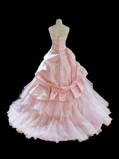 Robe bustier rose coupe trapèze pour anniversaire, 15 ans, J8429