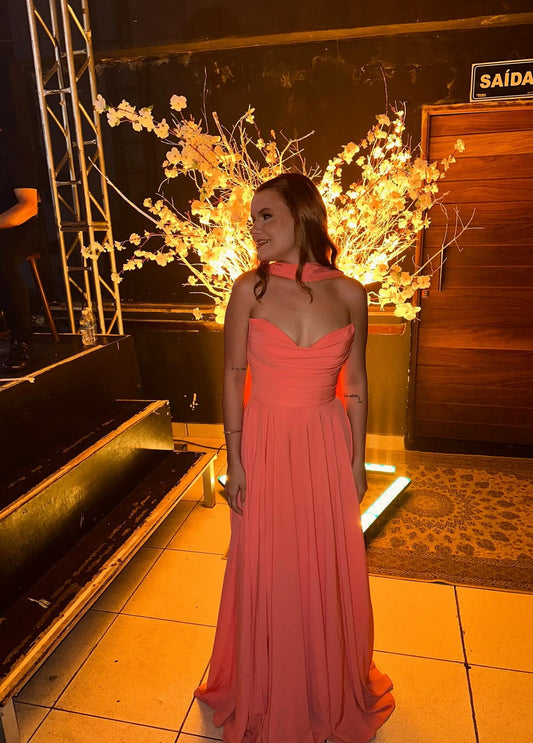 A Line Chiffon Long Prom Dress Wedding Guest Dress J7951