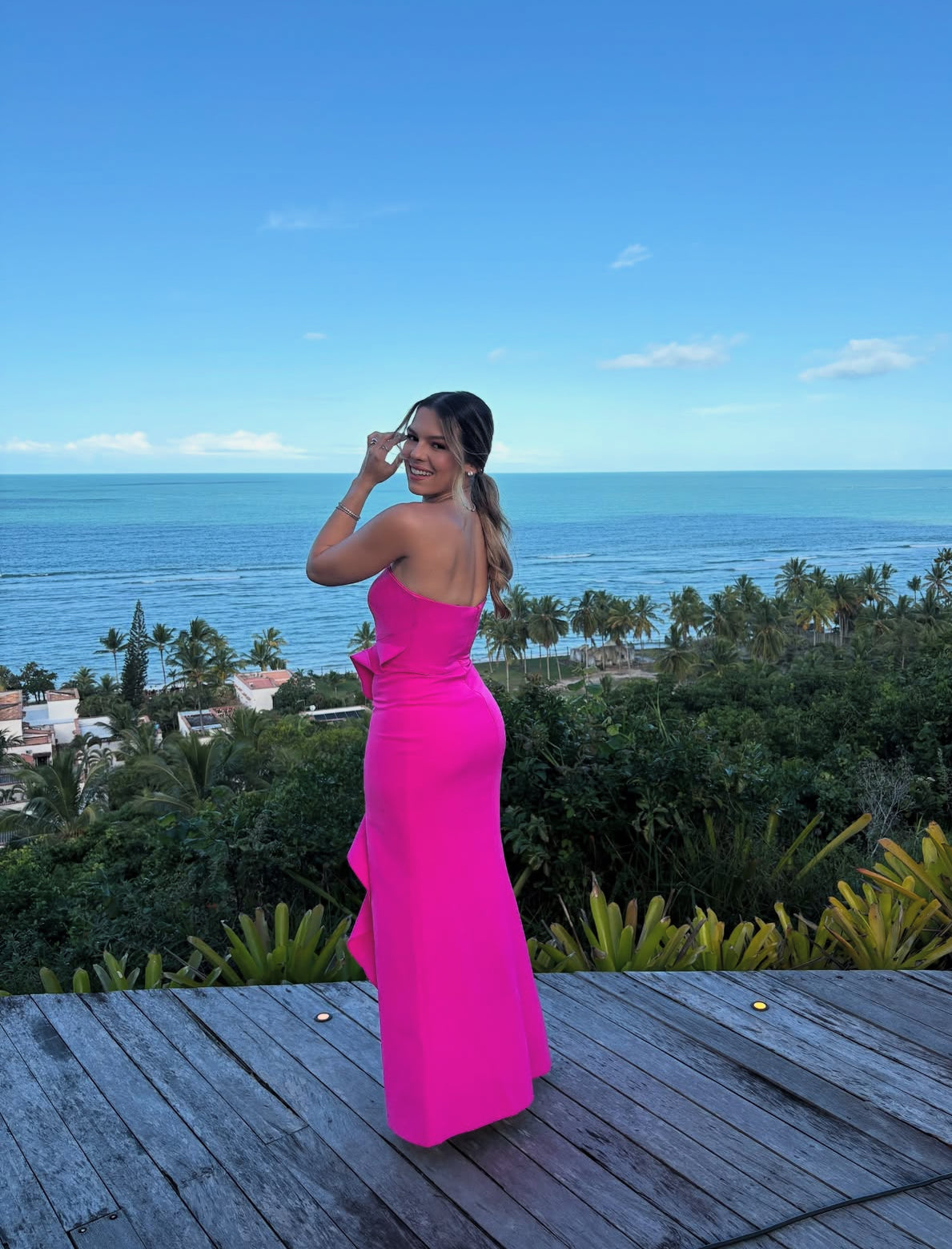 Strapless Sheath Hot Pink Wedding Guest Dress Formal Prom Party Dress J7145