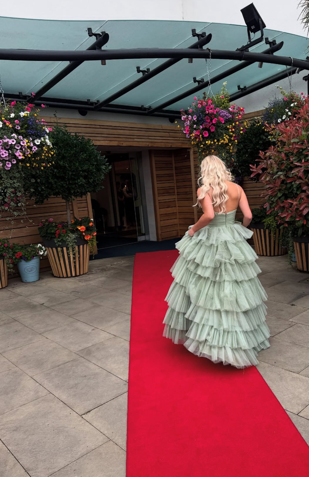 A Line Green Long Prom Dress Tiered Graduation Dress J7896