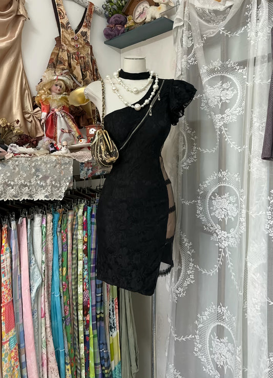 Robe de soirée courte noire en dentelle, robe de soirée formelle J8497