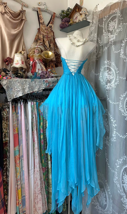 Sweetheart Blue A Line High Low Prom Dress Beaded Evening Dress J8832