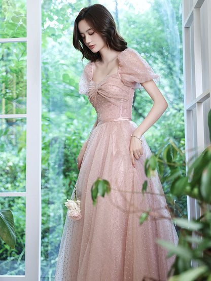 Pink Tulle Long Prom Dress A Line Formal Party Dress Sweet Evening Gown 114 - JulyProm