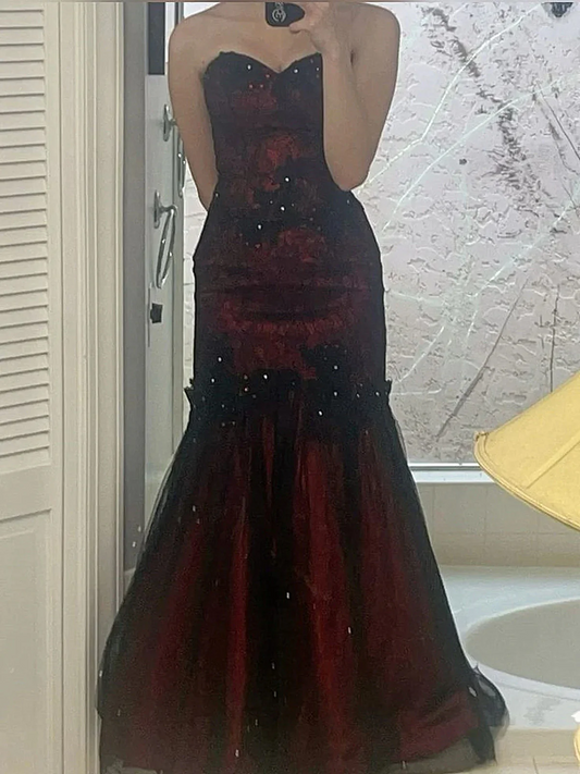 Sweetheart Burgundy Lace Long Prom Dress Elegant Birthday Dress J8471