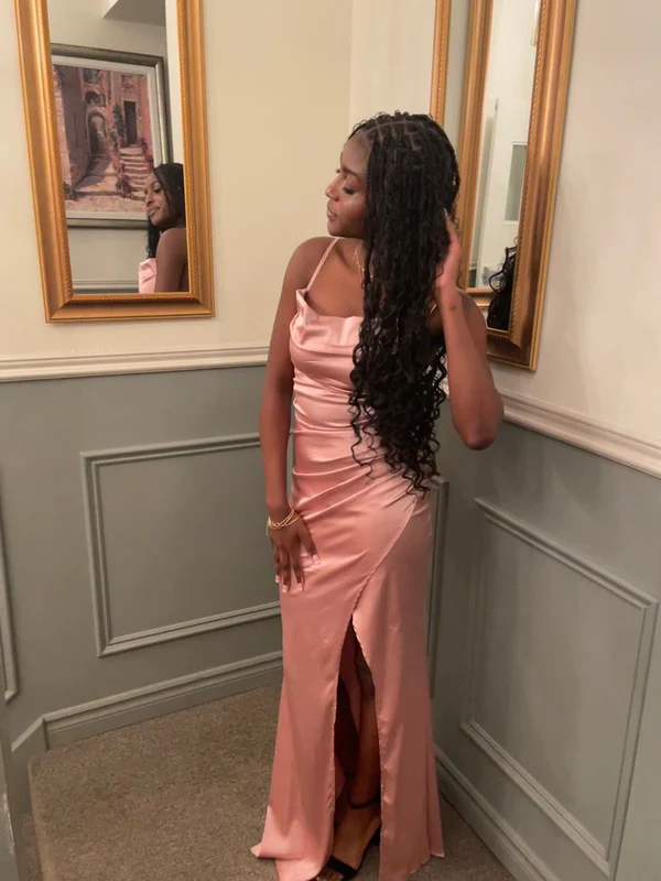 Etuikleid Spaghettiträger Rosa Satin Lange Ballkleider Geburtstagskleider J7121