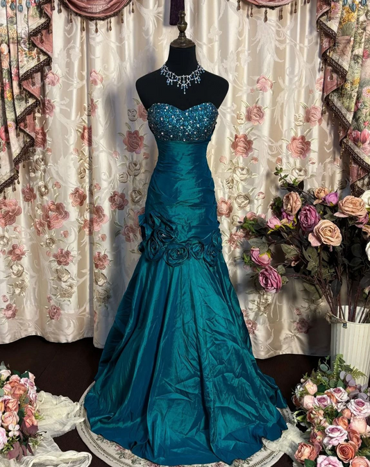 A-Line Sweetheart Long Prom Dresses With Flowers Vintage Evening Dress J8468