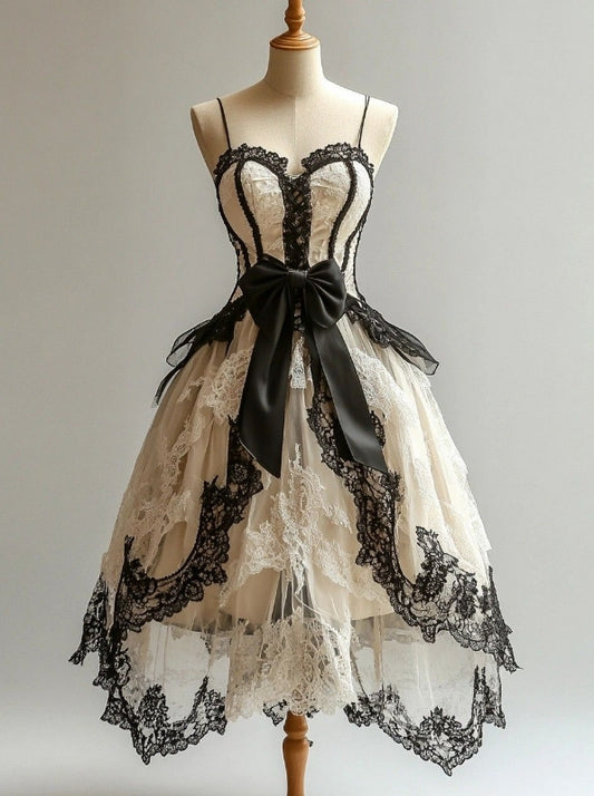 Spaghetti Straps A Line Vintage Birthday Dress Lace Evening Dress  J8872