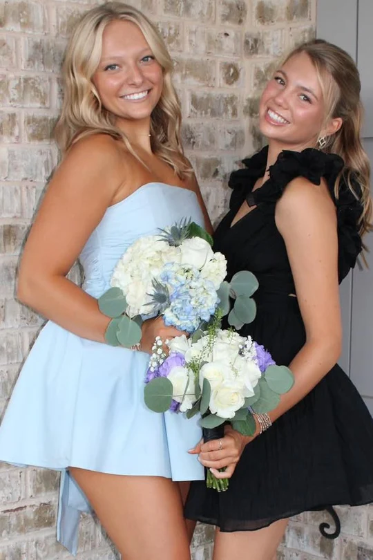 Blue A-Line Strapless  Sleeveless Short Homecoming Dress J6966