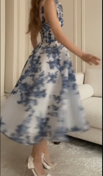 A Line Flora Printed Chiffon Prom Dress Homecoming Dress J7754