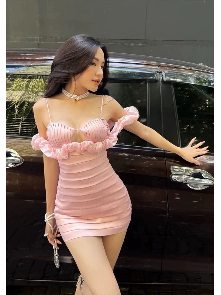 Spaghettiträger Rosa Kurzes Homecoming-Kleid Geburtstagskleid J7311