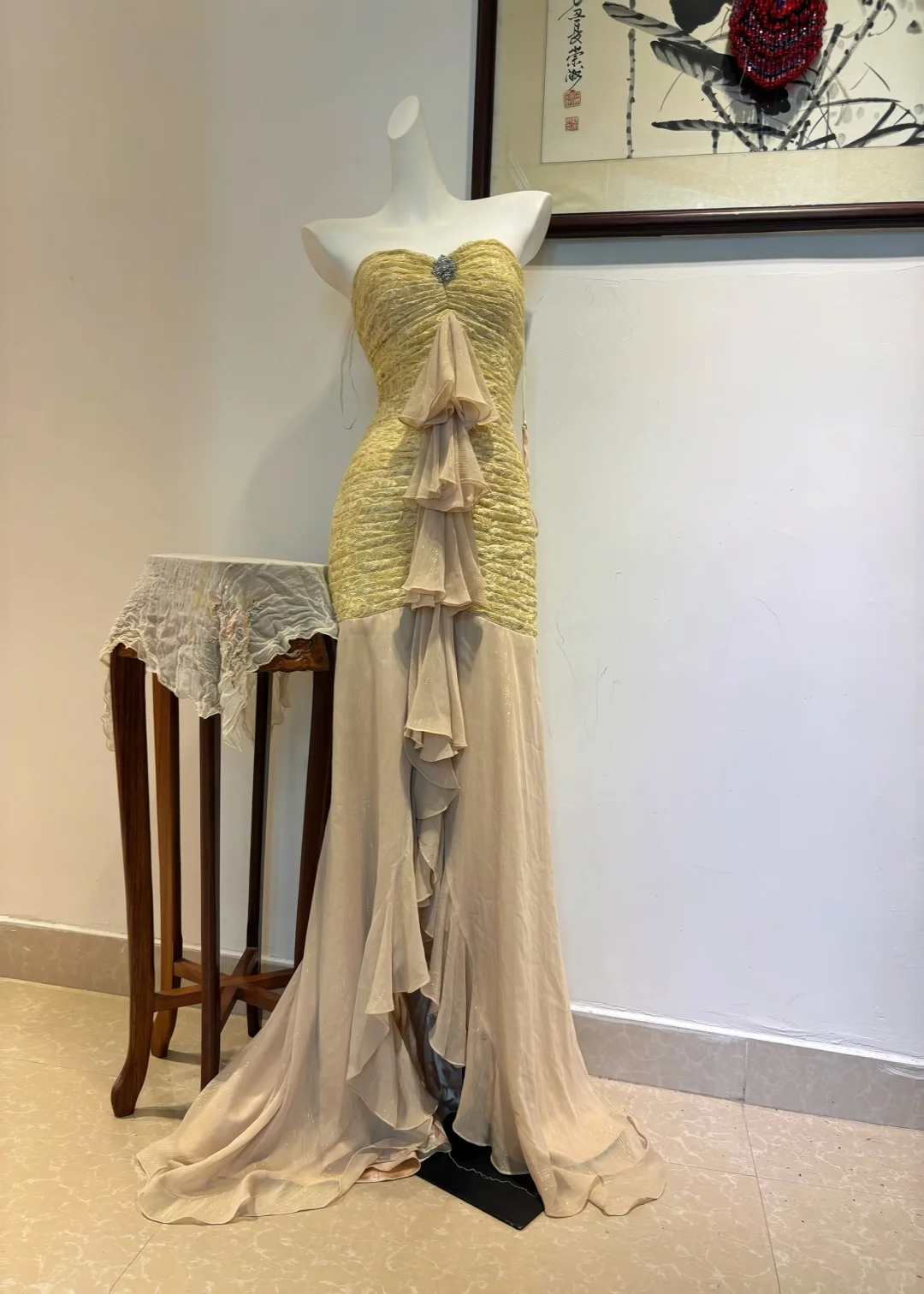 Meerjungfrau Spitze Chiffon Langes Ballkleid Herzausschnitt Formales Partykleid J8463