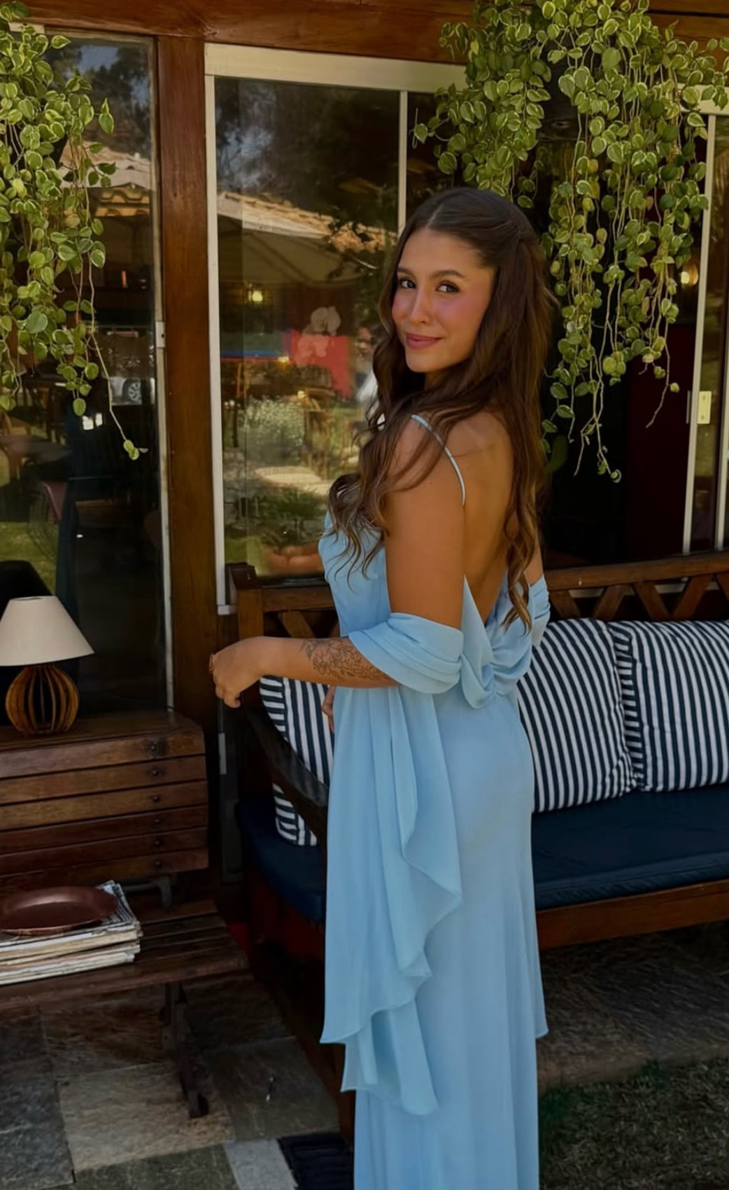 Robe de bal longue en mousseline de soie bleue à bretelles spaghetti, robe d'invitée de mariage J7968