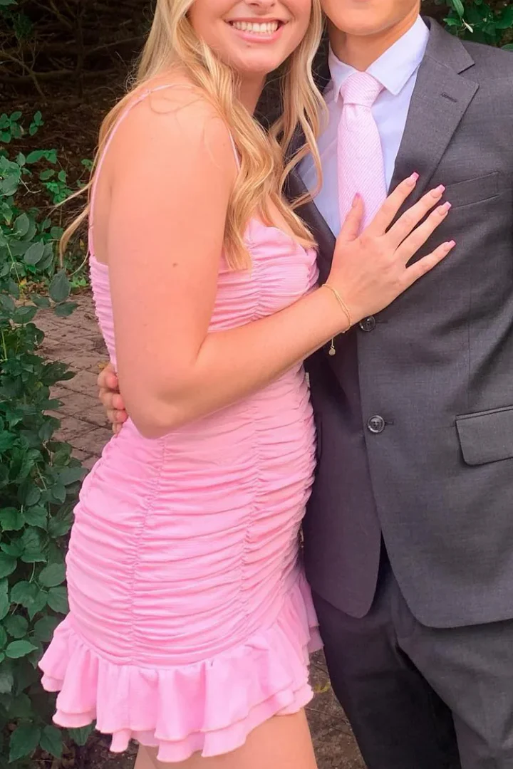 Spaghettiträger Rüschen Gerafftes Homecoming-Kleid J6985