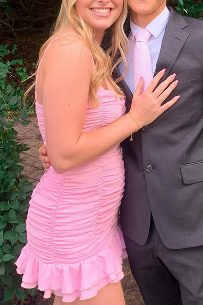 Spaghettiträger Rüschen Gerafftes Homecoming-Kleid J6985