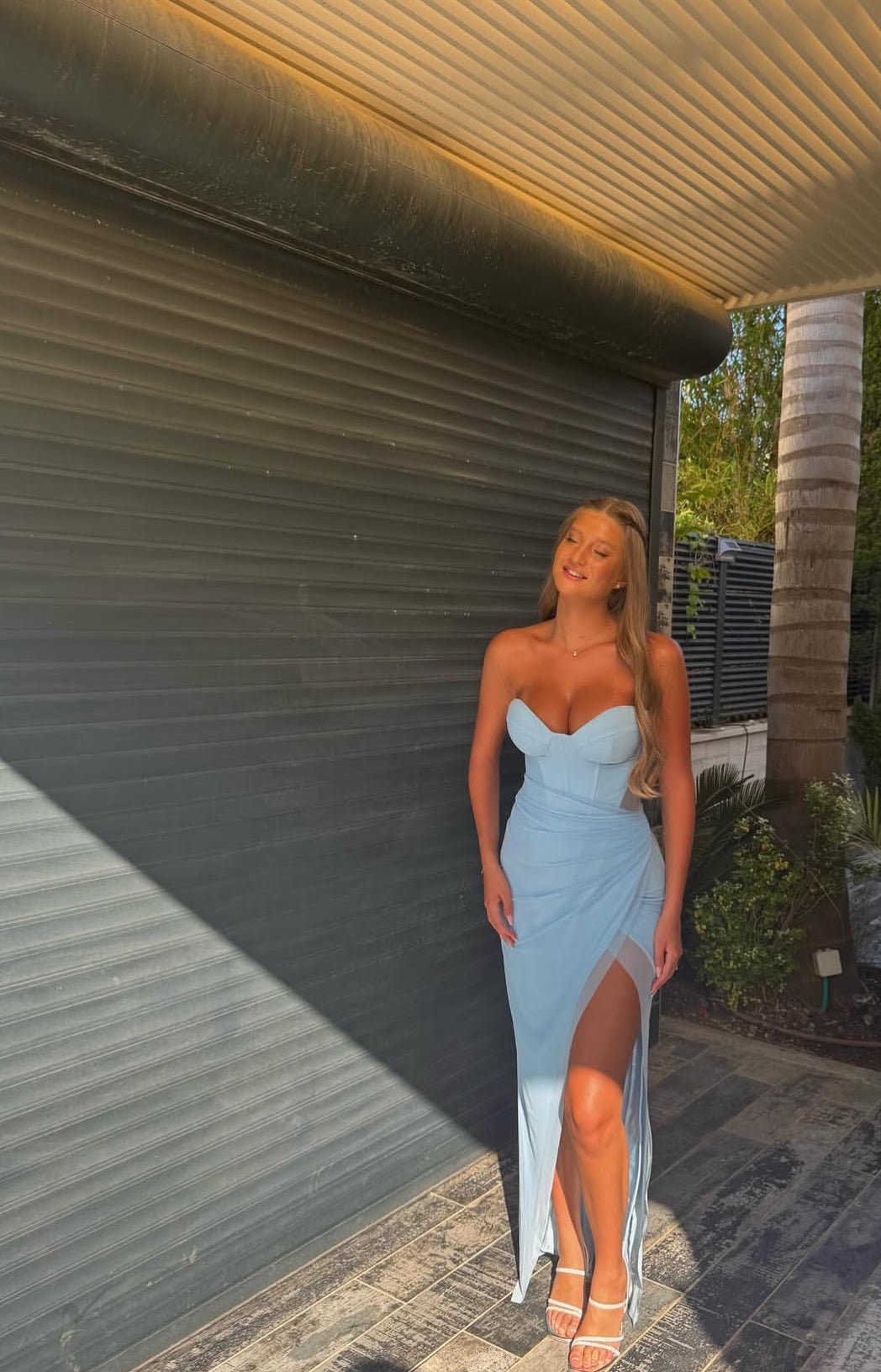 Sweetheart Blue Sheath Long Prom Dress With Slit J7903