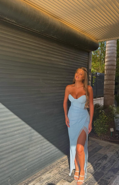 Sweetheart Blue Sheath Long Prom Dress With Slit J7903