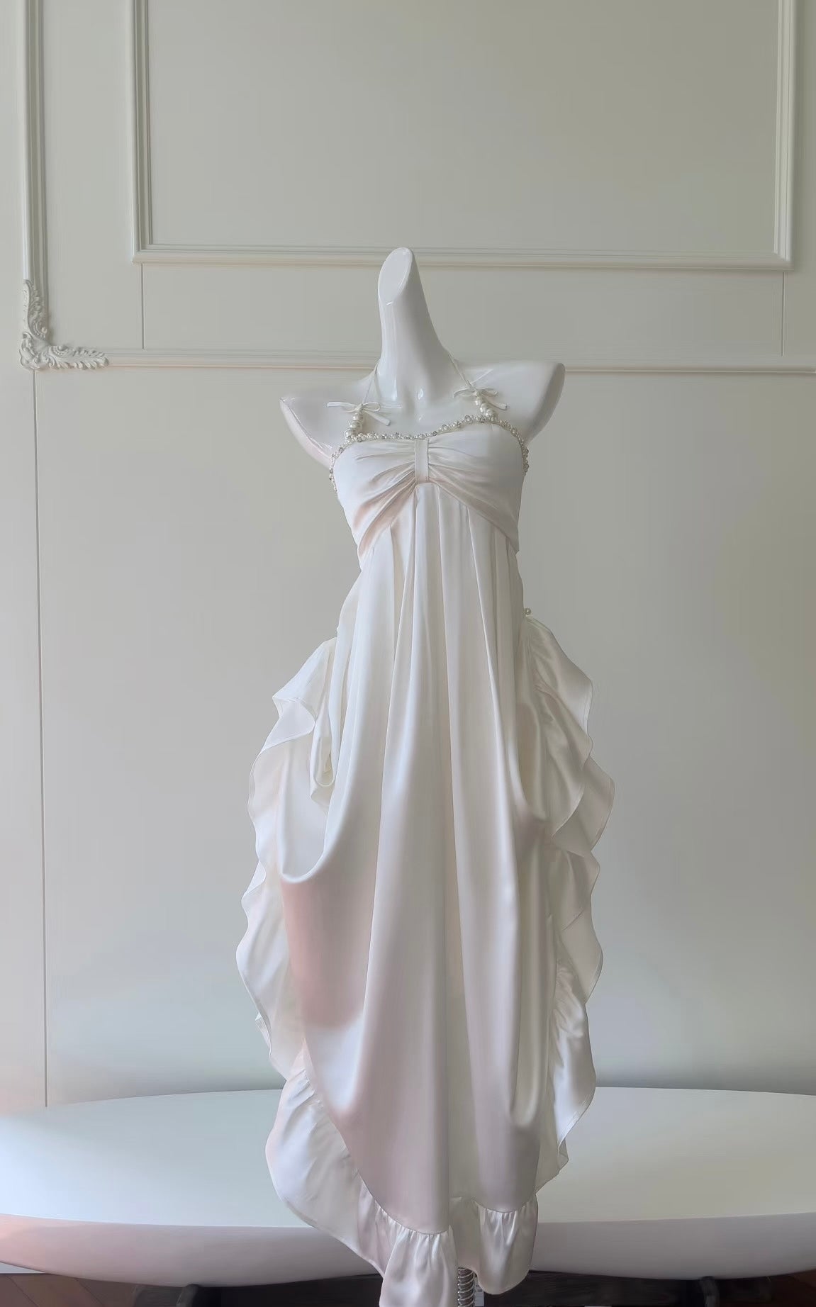 Robe de soirée formelle à volants et dos nu, coupe trapèze, J7170
