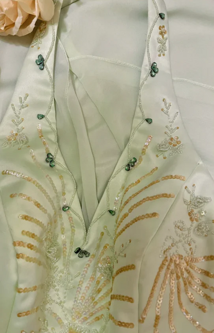 Halter Green Chiffon Prom Dress Beaded Formal Party Dress J8776