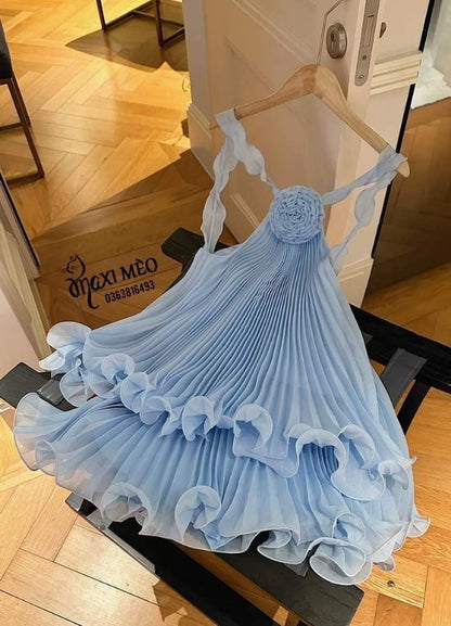 Cute A Line Halter Baby Blue Pleated Homecoming Dress Birthday Dress J8157