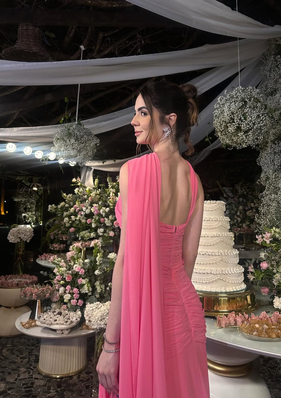 Strapless Pink Chiffon Long Prom Dress Elegant Graduation Dress Wedding Guest Dress J8055