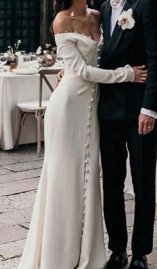 Robe de mariée sirène élégante blanc cassé, longue, J8106